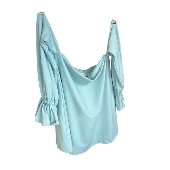 Susana Monaco Womens Off-Shoulder Top Bell Sleeves In Light Blue Cottagecore boh - Picture 8 of 10
